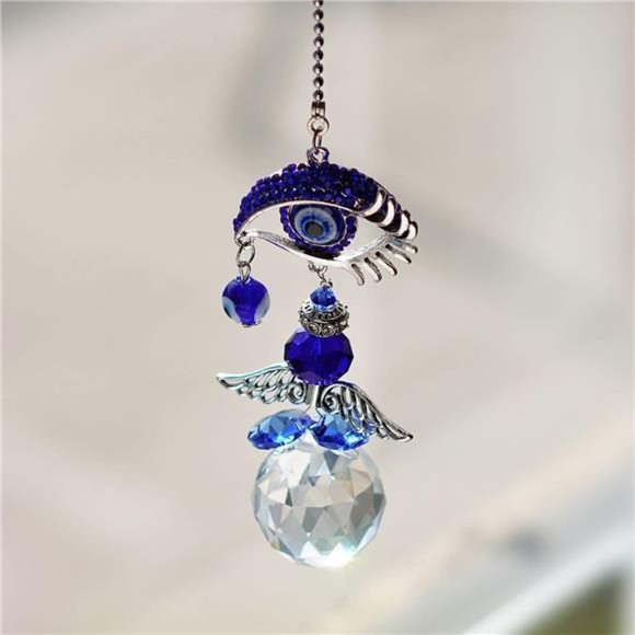 Hanging Crystal Angel Suncatcher Blue Evil Eye Protection and Good Luck Charm - Picture 4 of 6